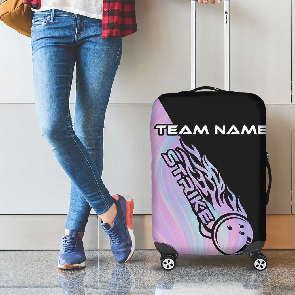 Bowling Strike Graphic Luggage Cover Custom Flaming Ball and Pastel Gradient Swirl Pattern Design TS04