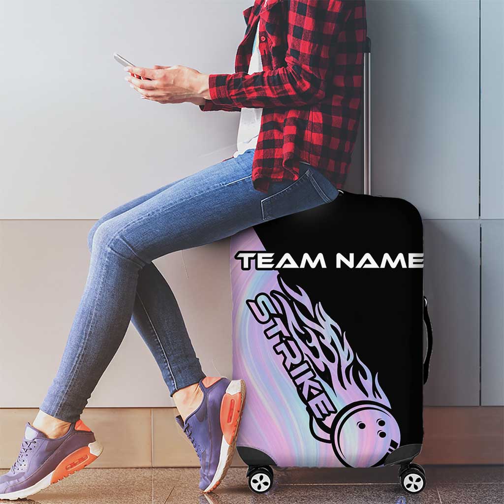 Bowling Strike Graphic Luggage Cover Custom Flaming Ball and Pastel Gradient Swirl Pattern Design TS04