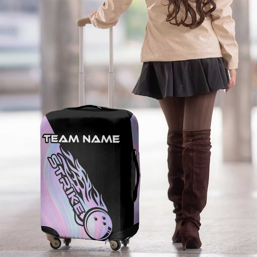 Bowling Strike Graphic Luggage Cover Custom Flaming Ball and Pastel Gradient Swirl Pattern Design TS04