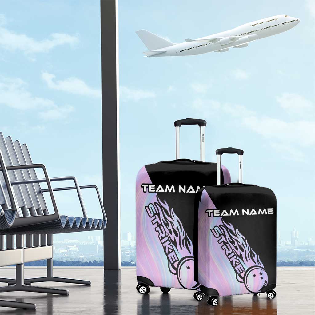 Bowling Strike Graphic Luggage Cover Custom Flaming Ball and Pastel Gradient Swirl Pattern Design TS04