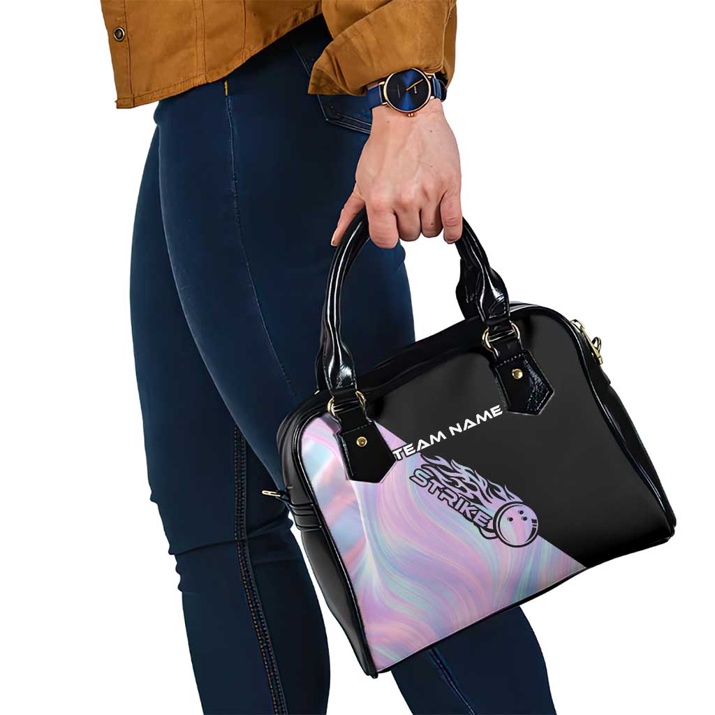 Bowling Strike Graphic Shoulder Handbag Custom Flaming Ball and Pastel Gradient Swirl Pattern Design TS04