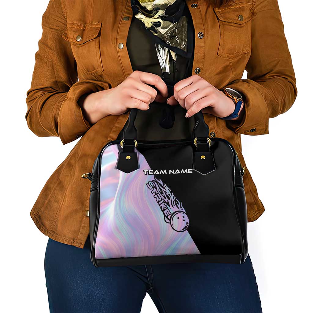 Bowling Strike Graphic Shoulder Handbag Custom Flaming Ball and Pastel Gradient Swirl Pattern Design TS04