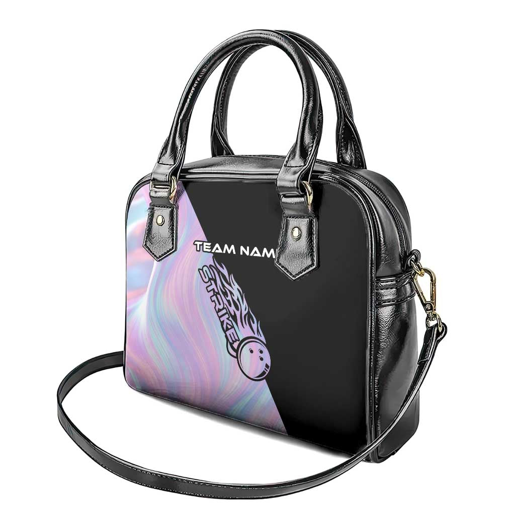 Bowling Strike Graphic Shoulder Handbag Custom Flaming Ball and Pastel Gradient Swirl Pattern Design TS04