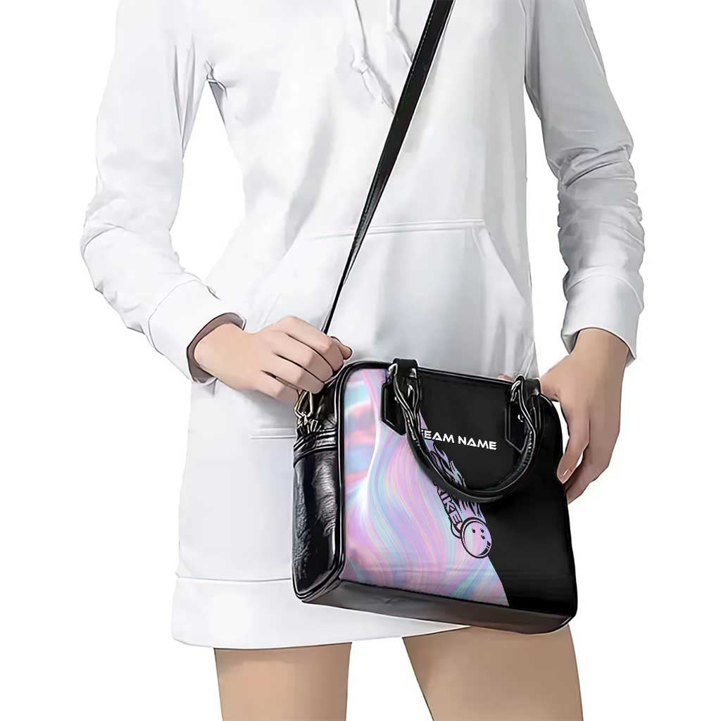 Bowling Strike Graphic Shoulder Handbag Custom Flaming Ball and Pastel Gradient Swirl Pattern Design TS04