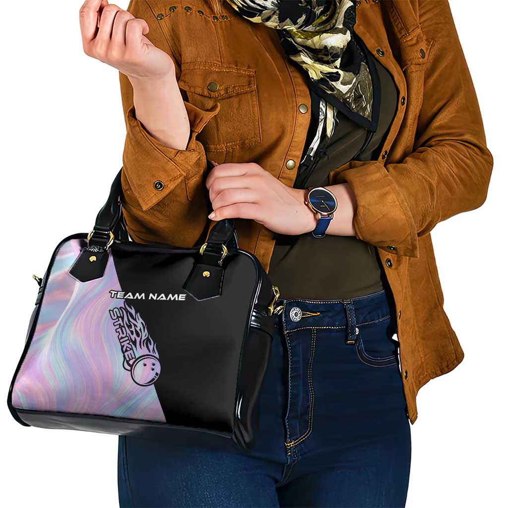 Bowling Strike Graphic Shoulder Handbag Custom Flaming Ball and Pastel Gradient Swirl Pattern Design TS04
