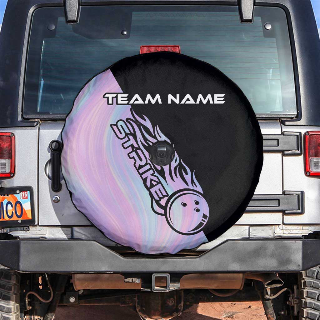 Bowling Strike Graphic Spare Tire Cover Custom Flaming Ball and Pastel Gradient Swirl Pattern Design TS04