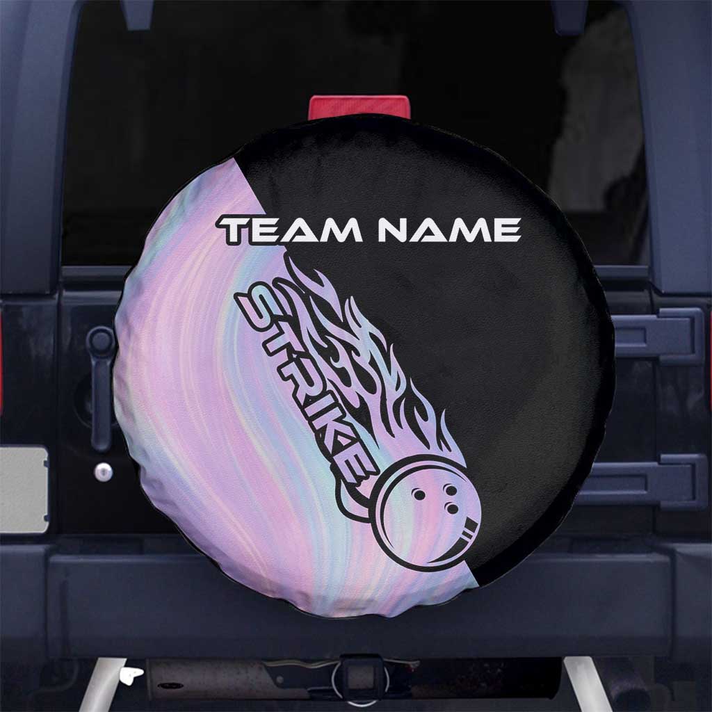 Bowling Strike Graphic Spare Tire Cover Custom Flaming Ball and Pastel Gradient Swirl Pattern Design TS04