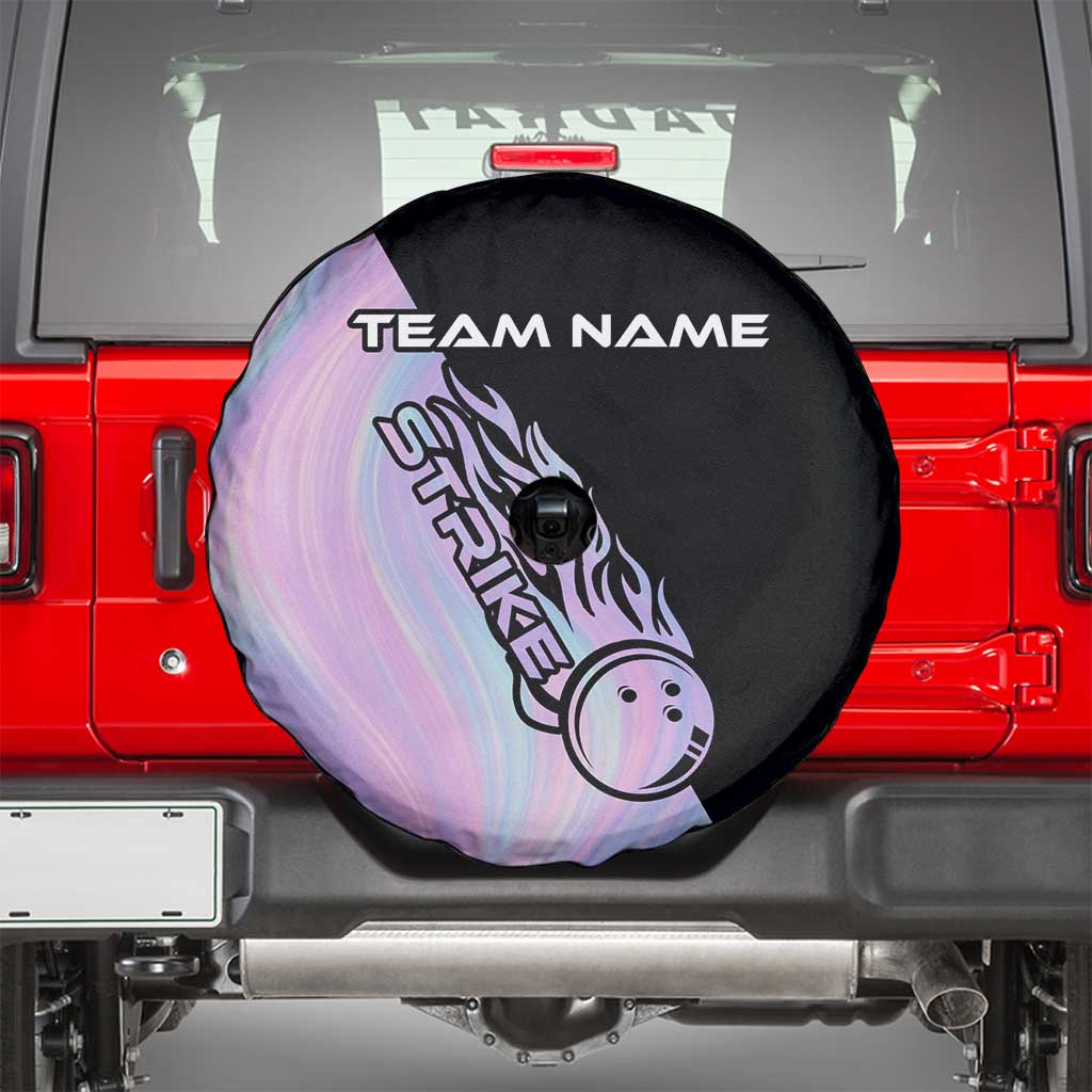 Bowling Strike Graphic Spare Tire Cover Custom Flaming Ball and Pastel Gradient Swirl Pattern Design TS04