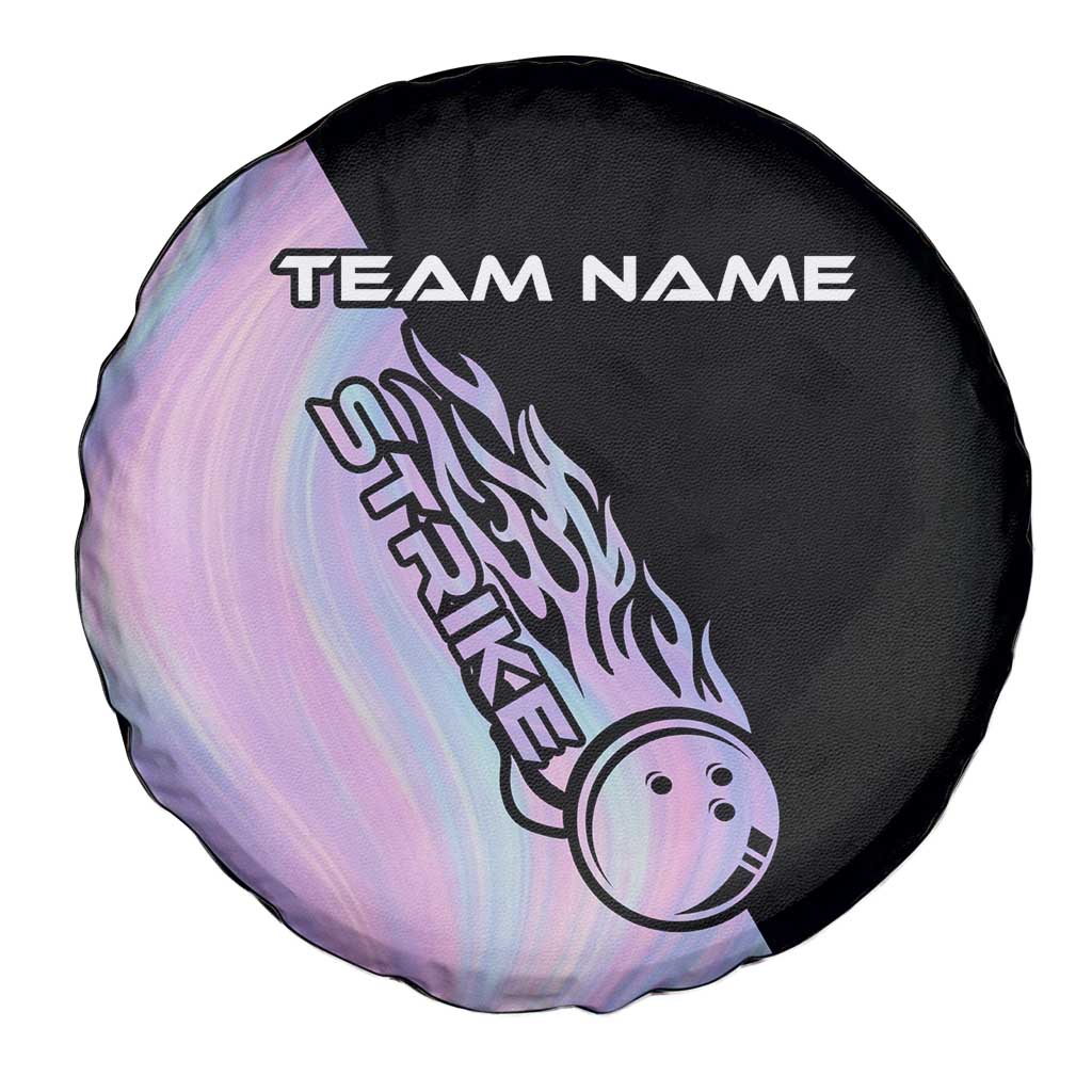 Bowling Strike Graphic Spare Tire Cover Custom Flaming Ball and Pastel Gradient Swirl Pattern Design TS04