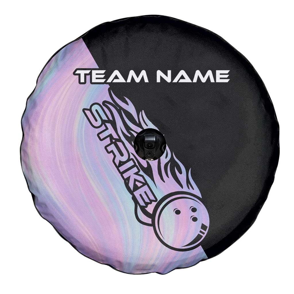 Bowling Strike Graphic Spare Tire Cover Custom Flaming Ball and Pastel Gradient Swirl Pattern Design TS04