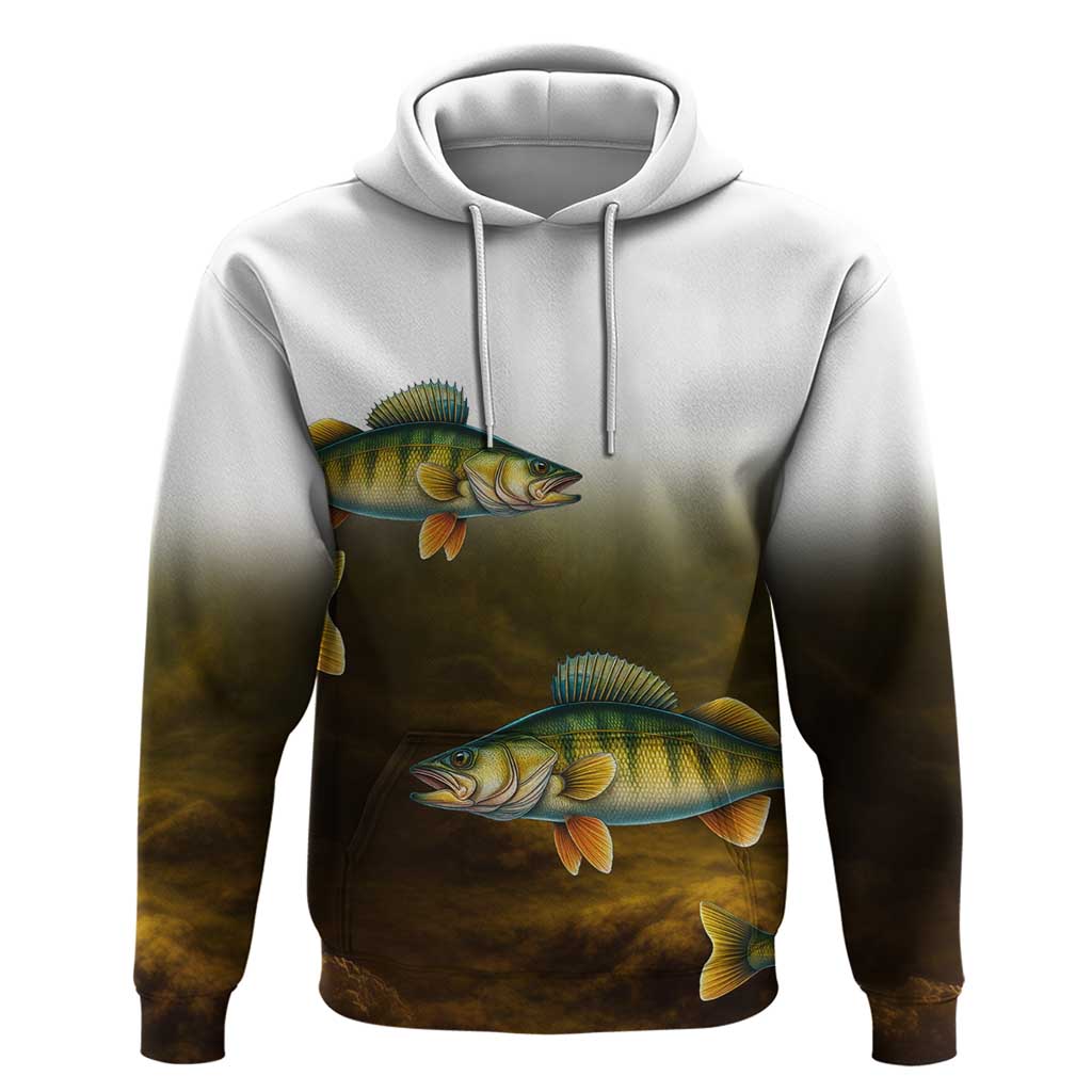 Walleye Fishing Yellow Scales Customize Name Hoodie Dark Gradient Water Background TS04