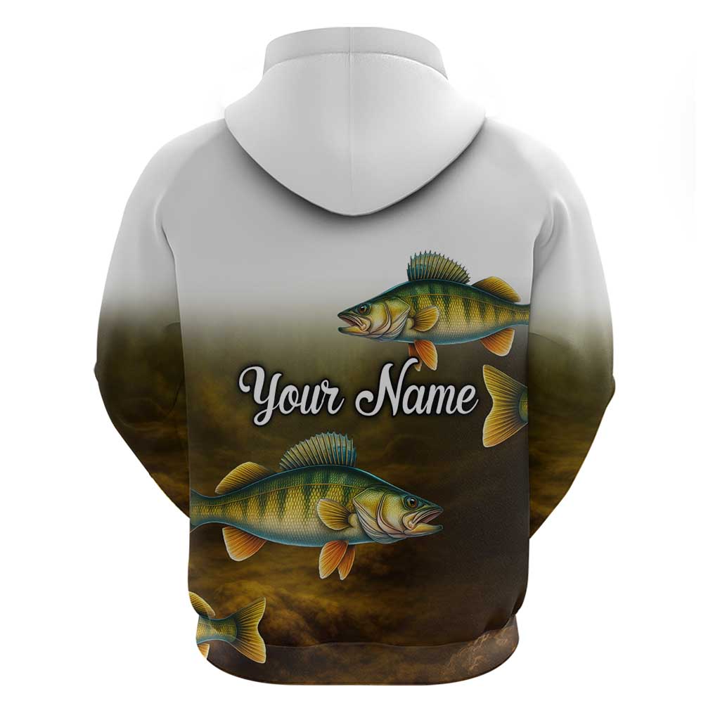 Walleye Fishing Yellow Scales Customize Name Hoodie Dark Gradient Water Background TS04