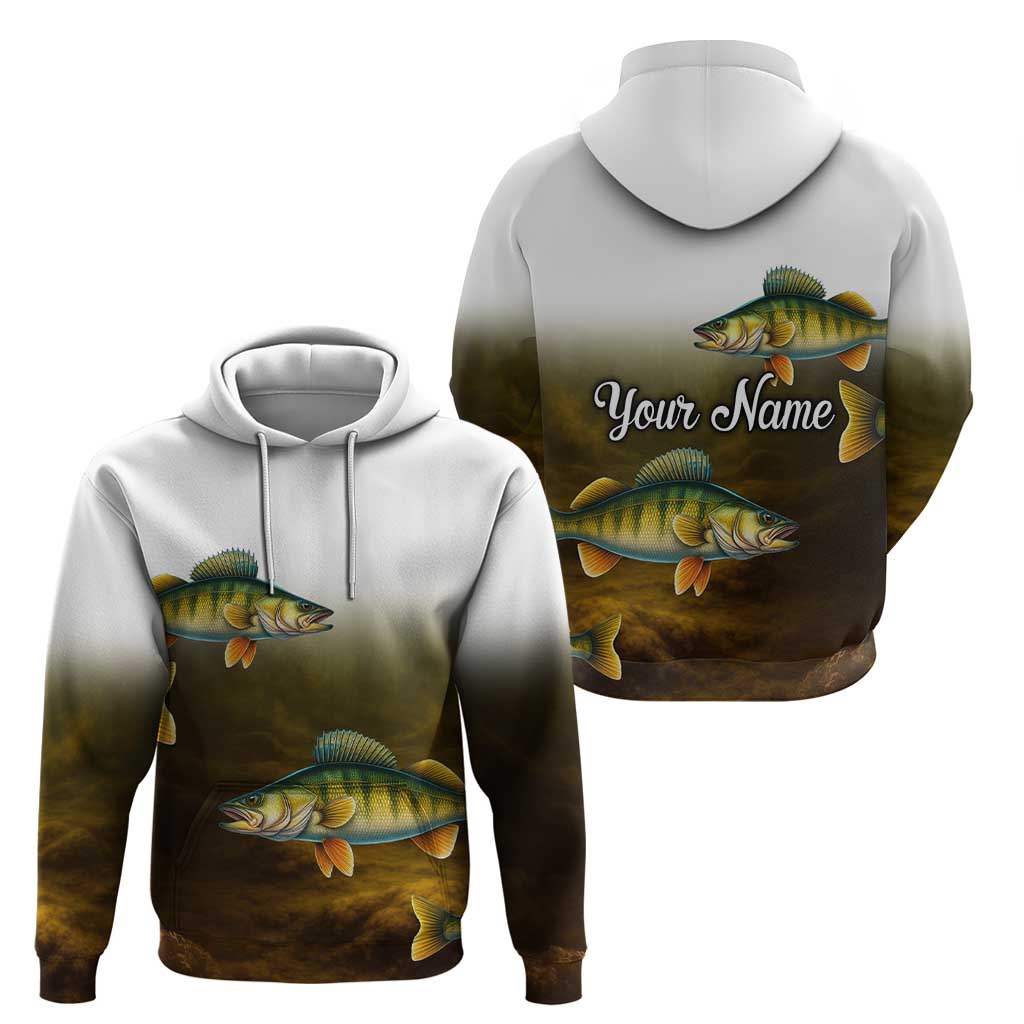 Walleye Fishing Yellow Scales Customize Name Hoodie Dark Gradient Water Background TS04