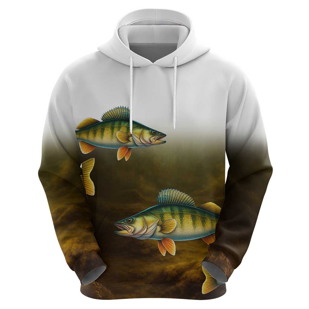 Walleye Fishing Yellow Scales Customize Name Hoodie Dark Gradient Water Background TS04