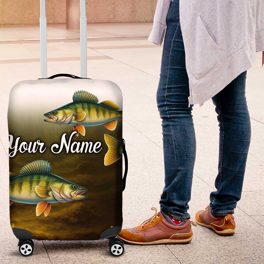 Walleye Fishing Yellow Scales Customize Name Luggage Cover Dark Gradient Water Background TS04