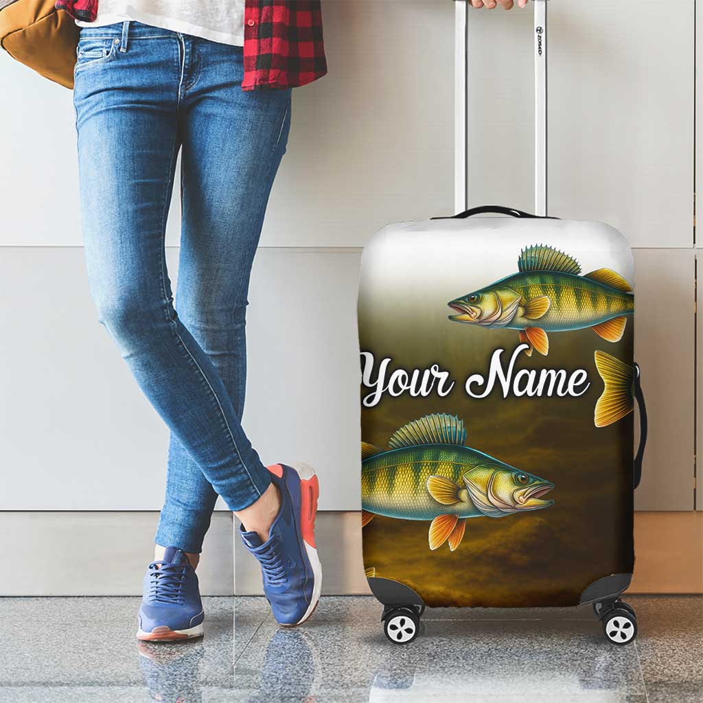 Walleye Fishing Yellow Scales Customize Name Luggage Cover Dark Gradient Water Background TS04