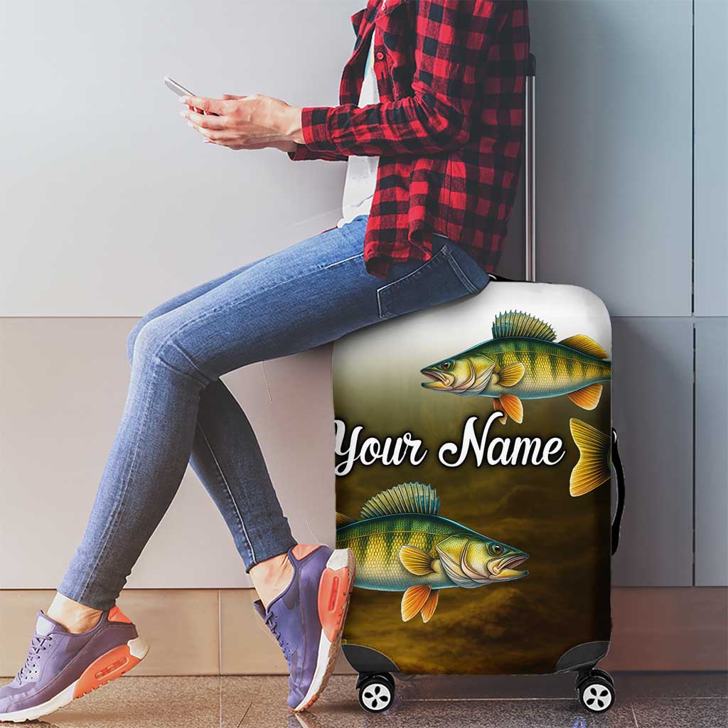 Walleye Fishing Yellow Scales Customize Name Luggage Cover Dark Gradient Water Background TS04
