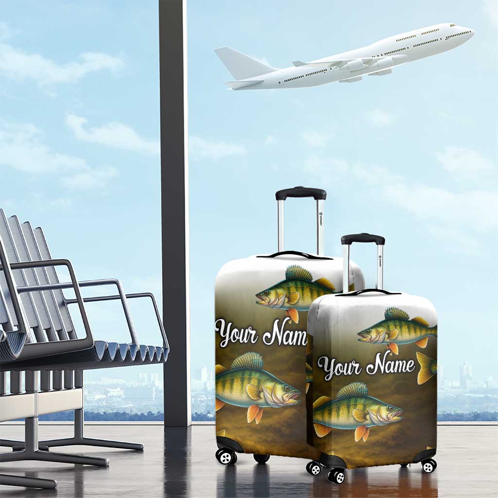 Walleye Fishing Yellow Scales Customize Name Luggage Cover Dark Gradient Water Background TS04