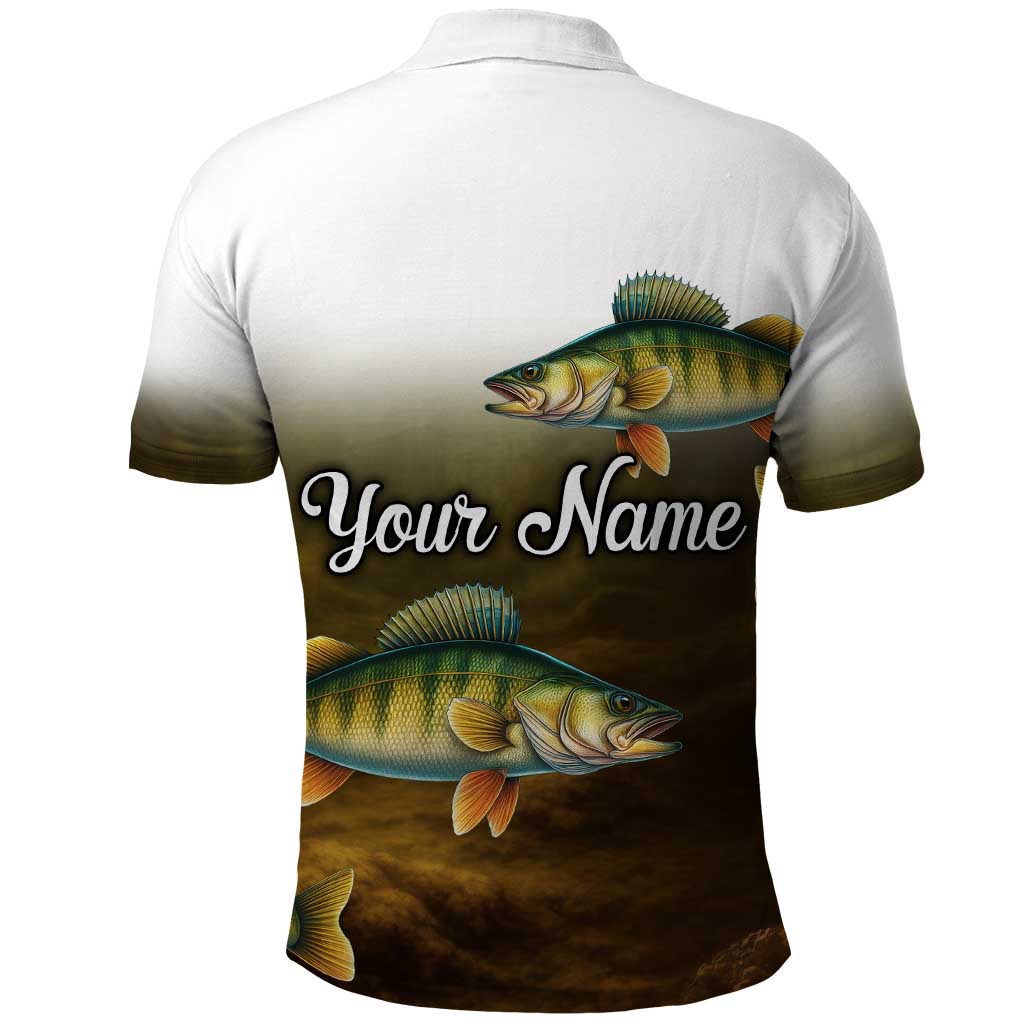 Walleye Fishing Yellow Scales Customize Name Polo Shirt Dark Gradient Water Background TS04