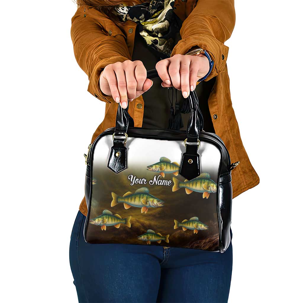 Walleye Fishing Yellow Scales Customize Name Shoulder Handbag Dark Gradient Water Background TS04