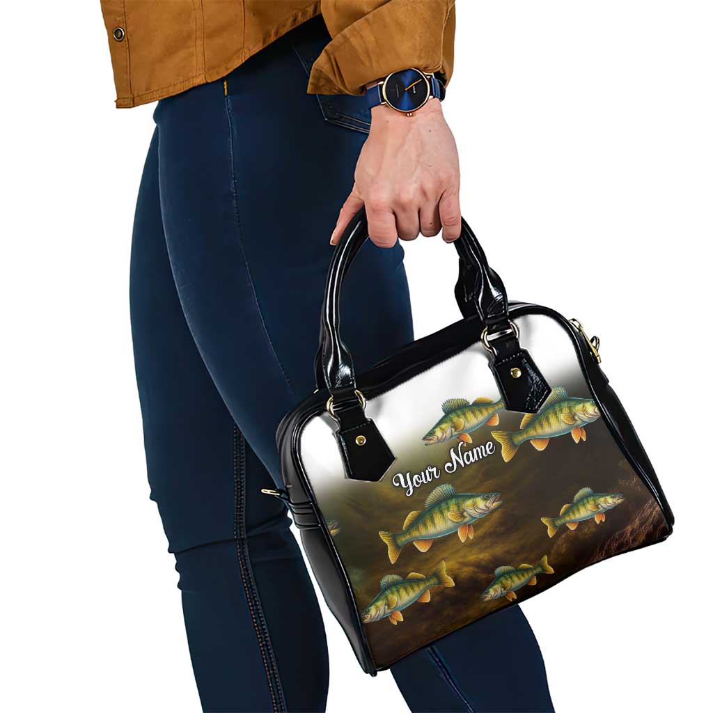 Walleye Fishing Yellow Scales Customize Name Shoulder Handbag Dark Gradient Water Background TS04