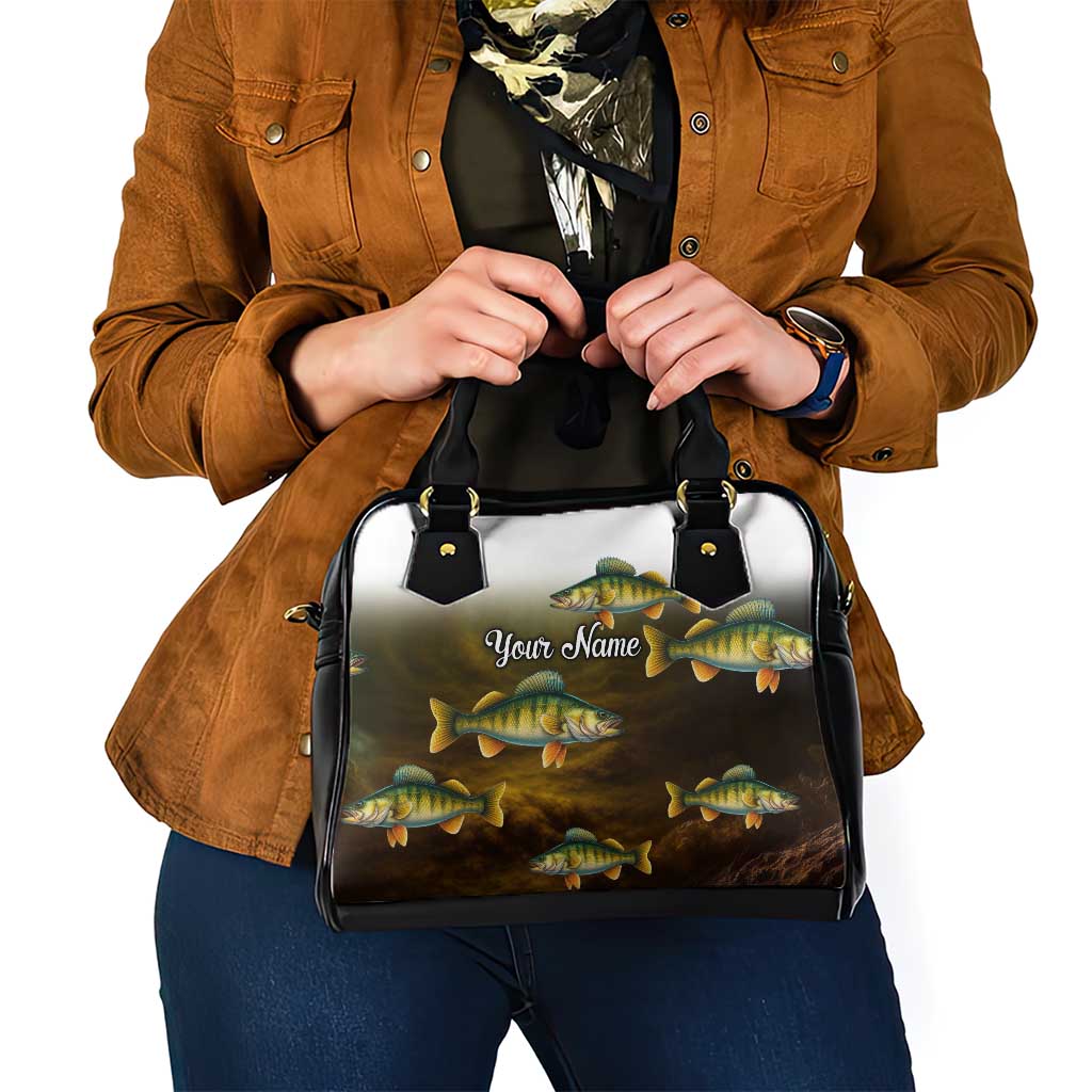 Walleye Fishing Yellow Scales Customize Name Shoulder Handbag Dark Gradient Water Background TS04