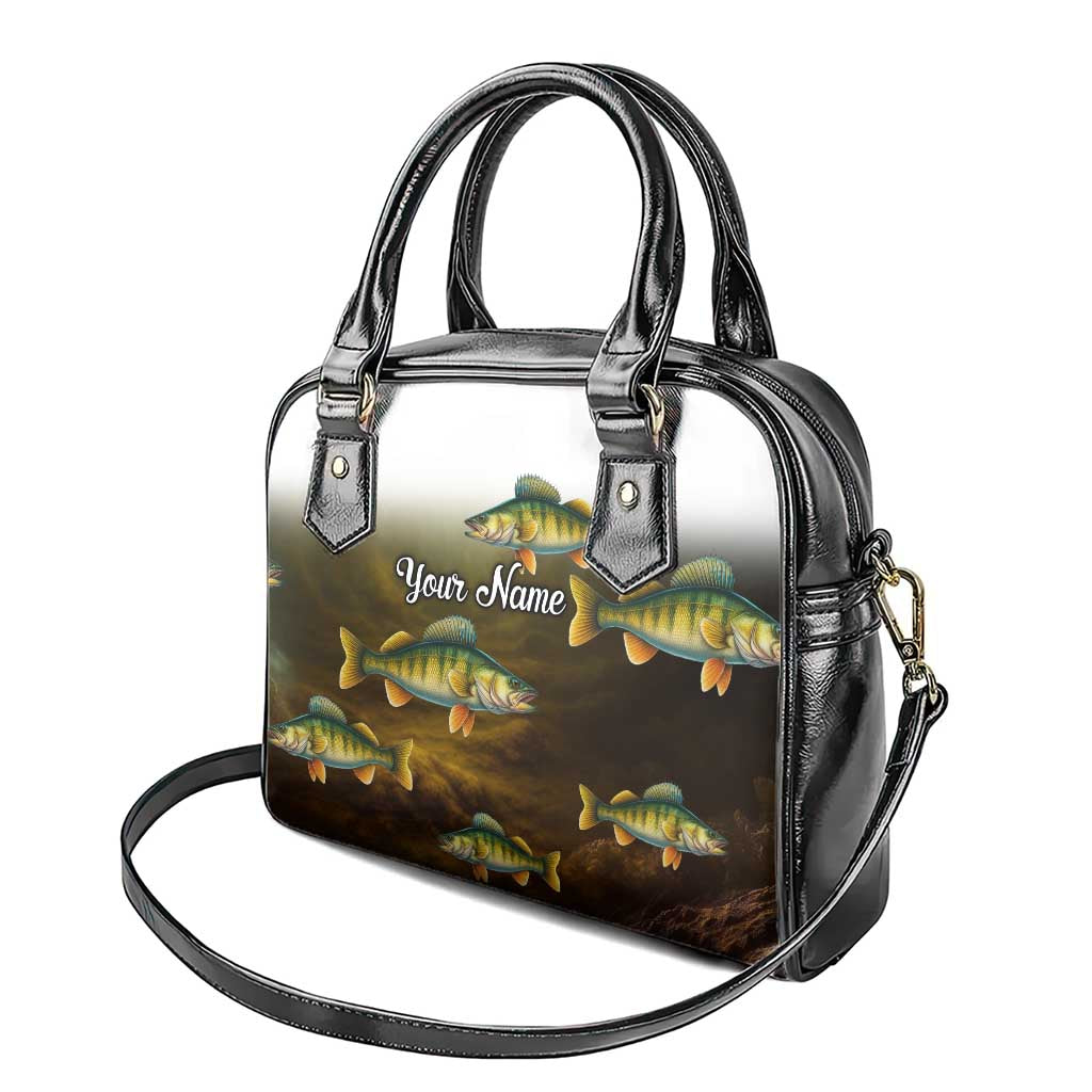 Walleye Fishing Yellow Scales Customize Name Shoulder Handbag Dark Gradient Water Background TS04