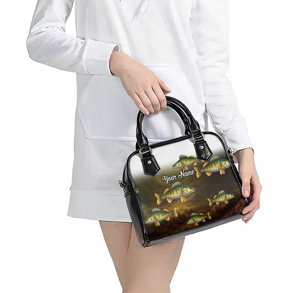 Walleye Fishing Yellow Scales Customize Name Shoulder Handbag Dark Gradient Water Background TS04