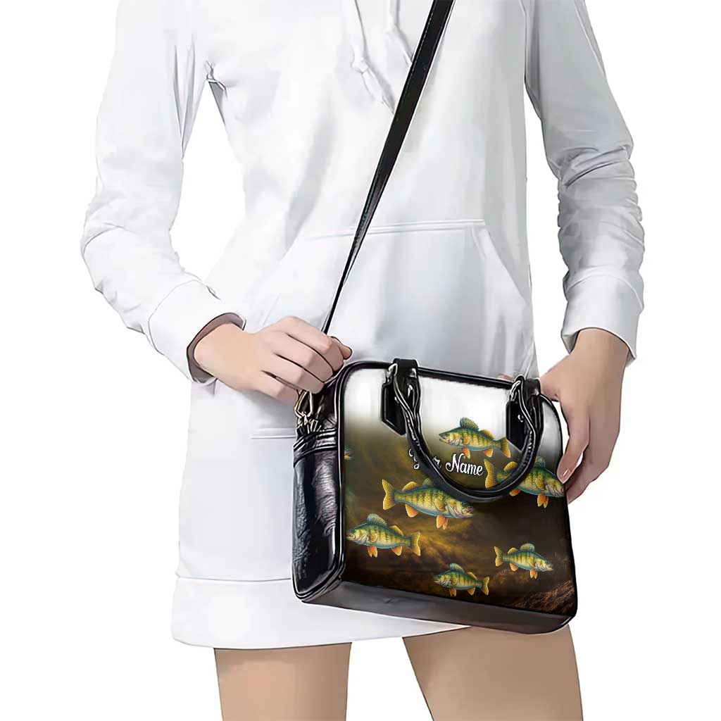 Walleye Fishing Yellow Scales Customize Name Shoulder Handbag Dark Gradient Water Background TS04