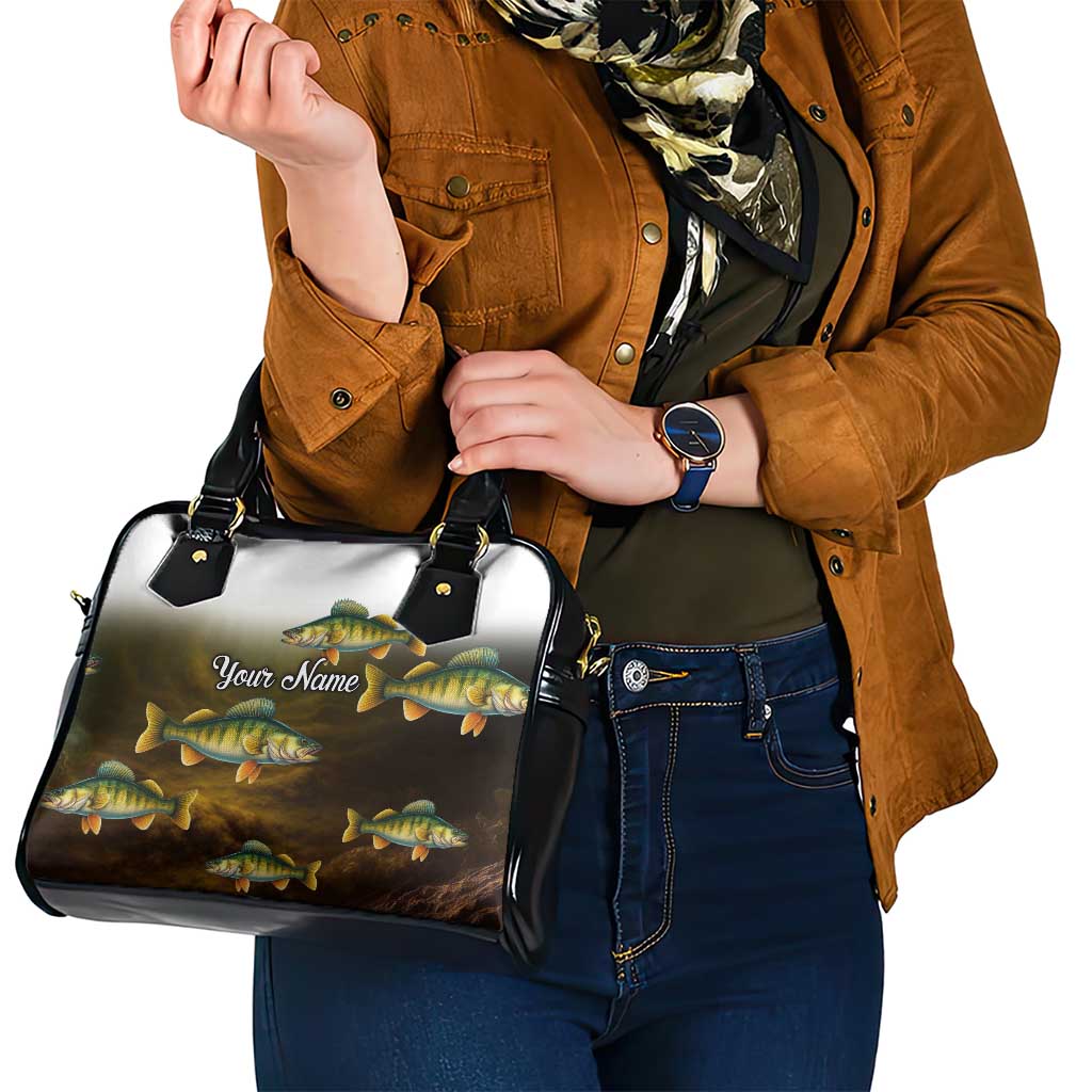 Walleye Fishing Yellow Scales Customize Name Shoulder Handbag Dark Gradient Water Background TS04