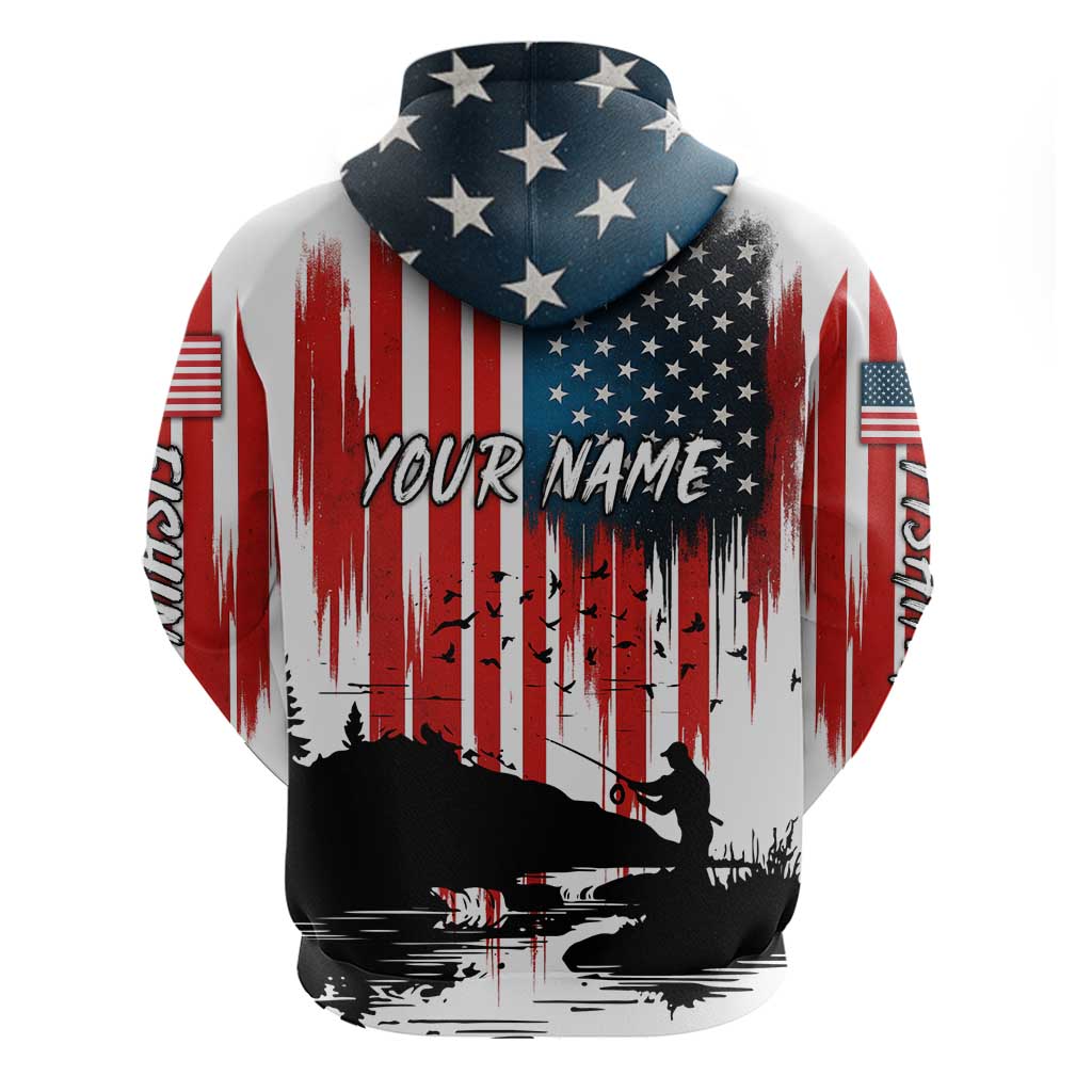 Custom Flag American Fishing Hoodie Fish Silhouette in Grunge Patriotic TS04