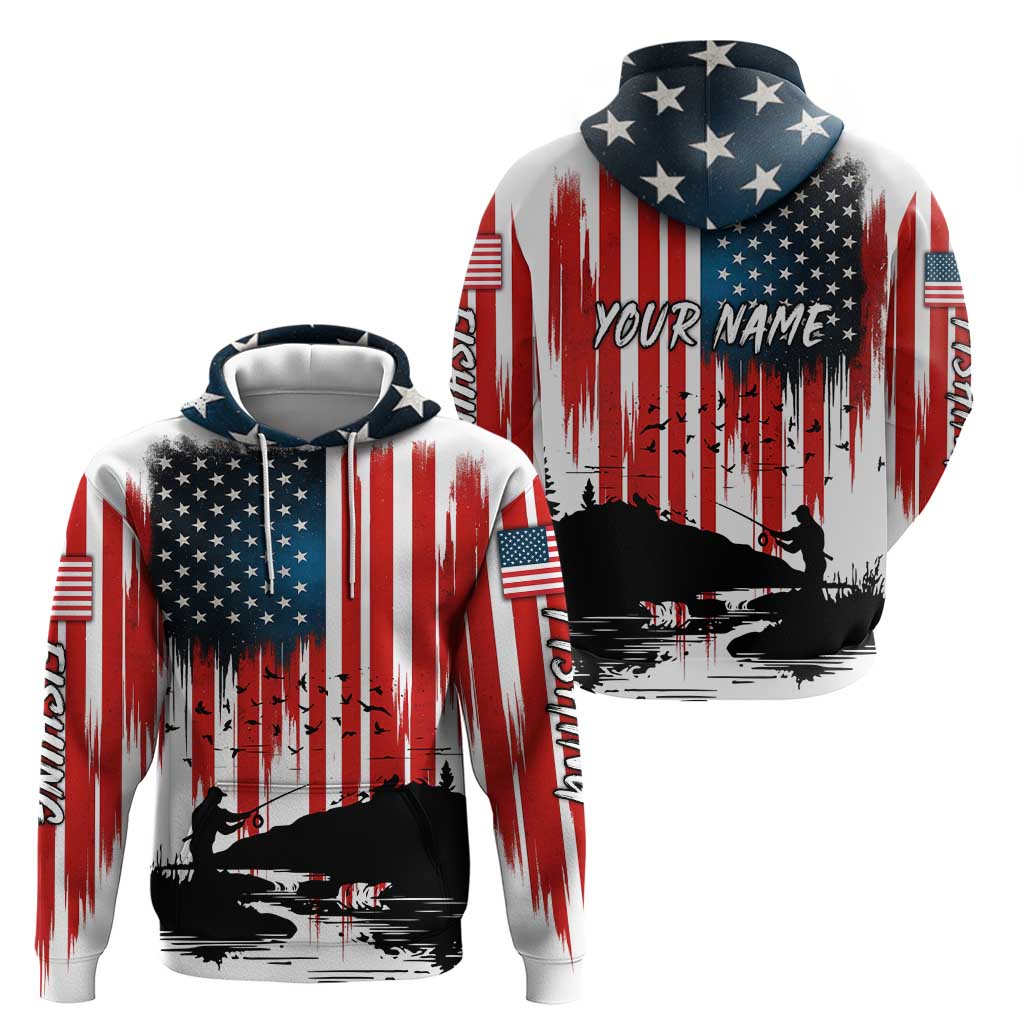 Custom Flag American Fishing Hoodie Fish Silhouette in Grunge Patriotic TS04