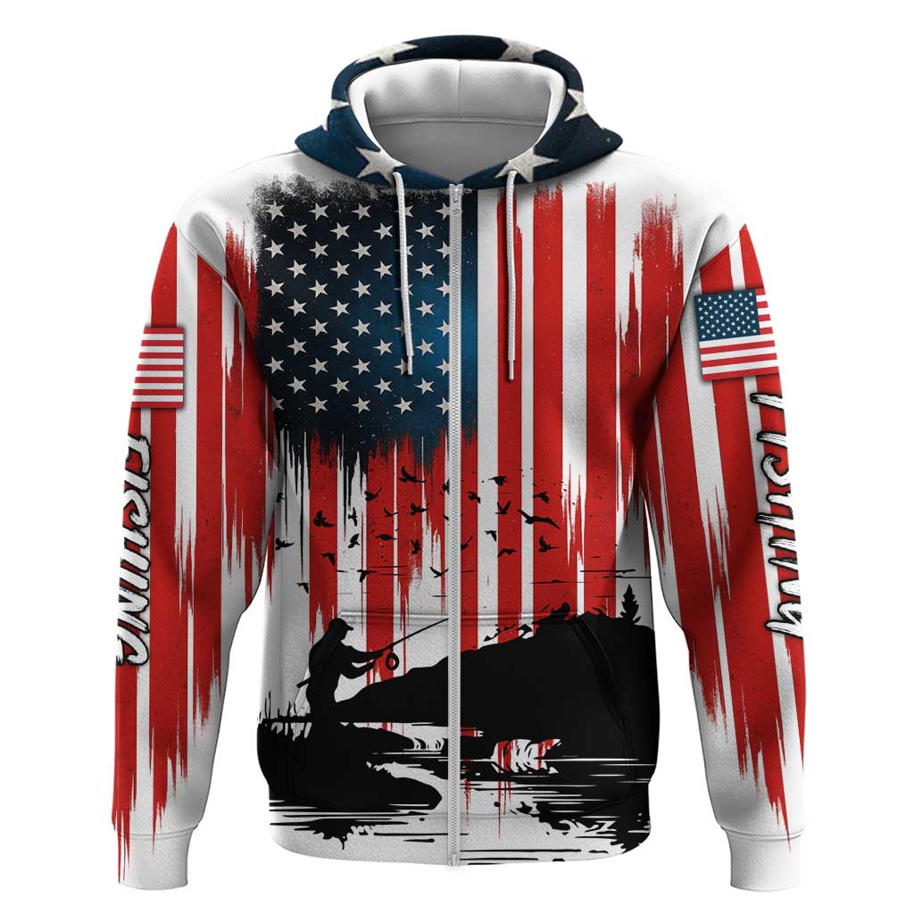 Custom Flag American Fishing Hoodie Fish Silhouette in Grunge Patriotic TS04
