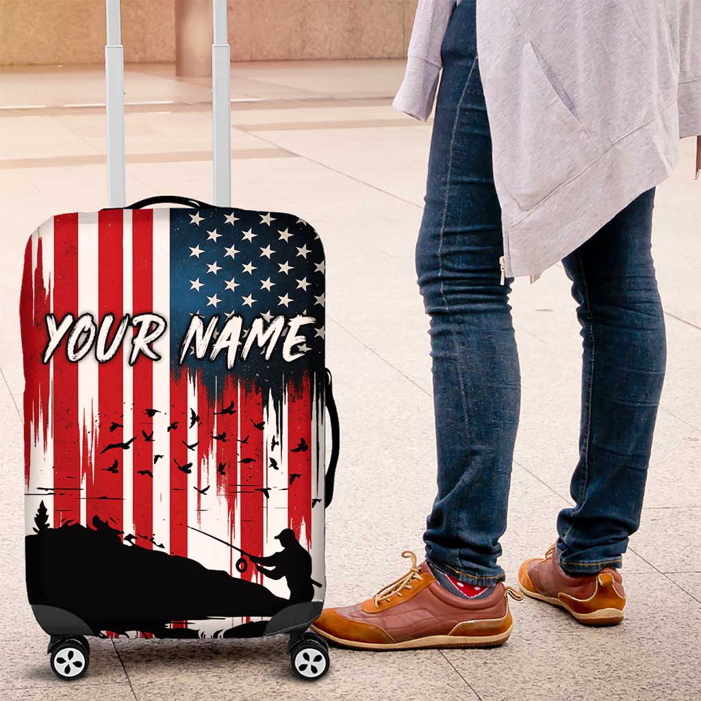 Custom Flag American Fishing Luggage Cover Fish Silhouette in Grunge Patriotic TS04