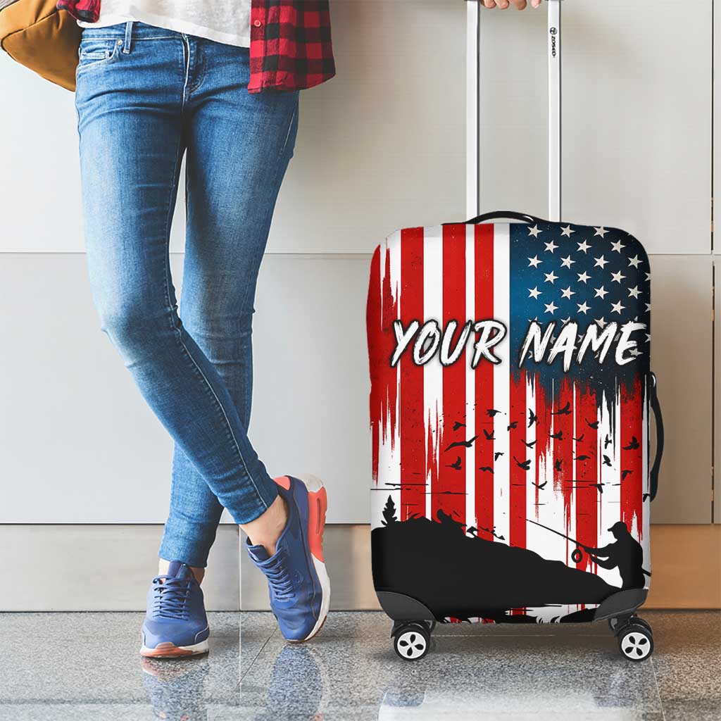 Custom Flag American Fishing Luggage Cover Fish Silhouette in Grunge Patriotic TS04