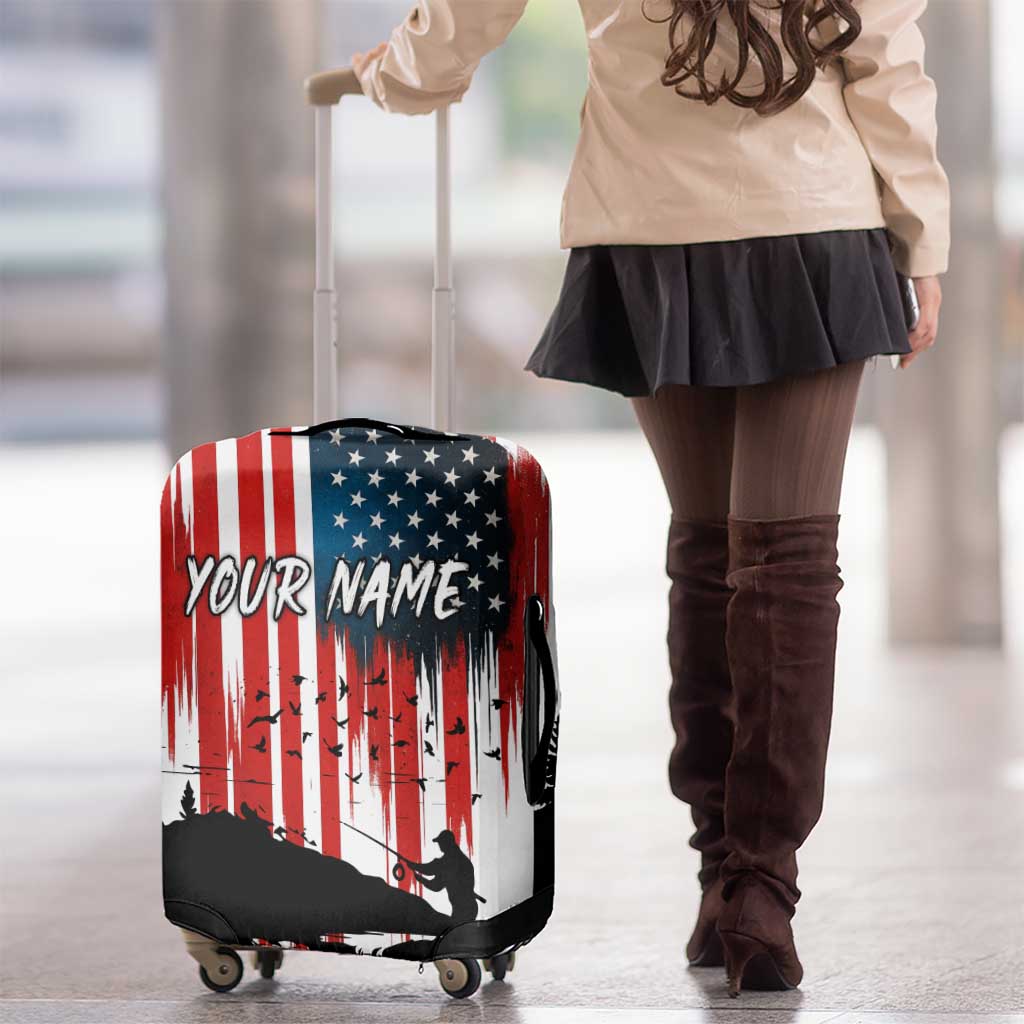 Custom Flag American Fishing Luggage Cover Fish Silhouette in Grunge Patriotic TS04