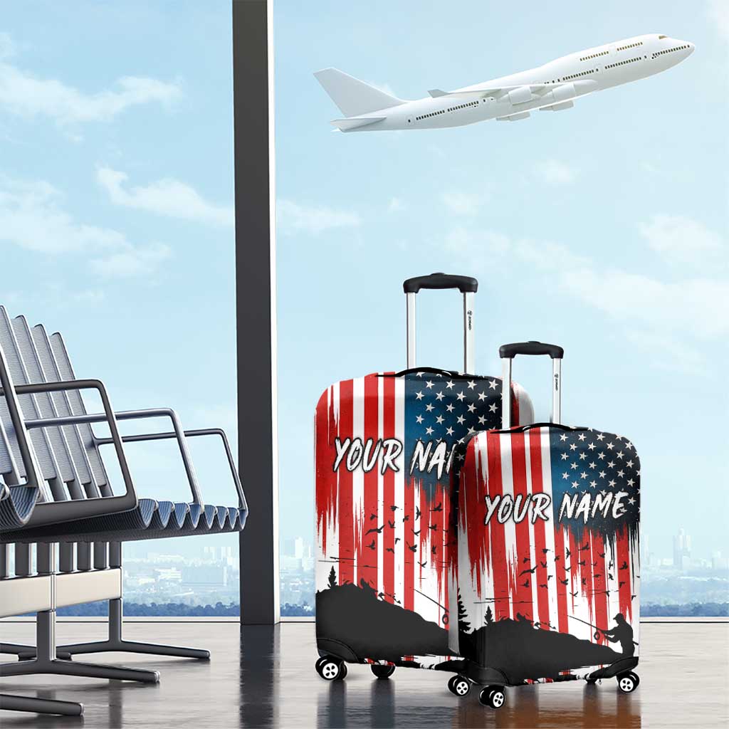 Custom Flag American Fishing Luggage Cover Fish Silhouette in Grunge Patriotic TS04