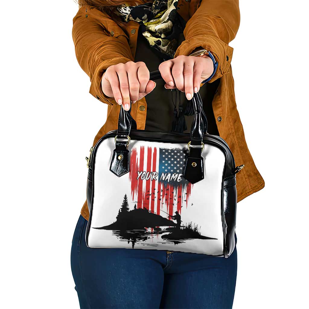 Custom Flag American Fishing Shoulder Handbag Fish Silhouette in Grunge Patriotic TS04