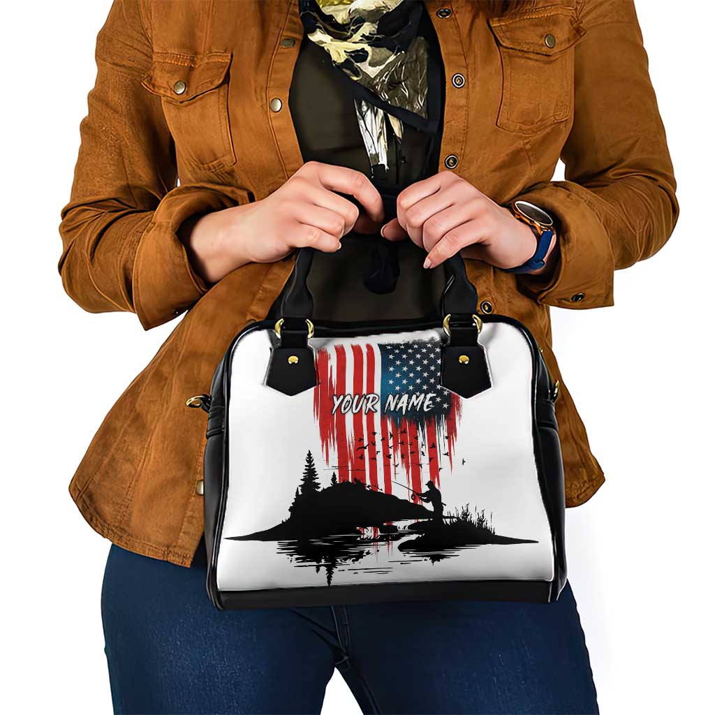 Custom Flag American Fishing Shoulder Handbag Fish Silhouette in Grunge Patriotic TS04