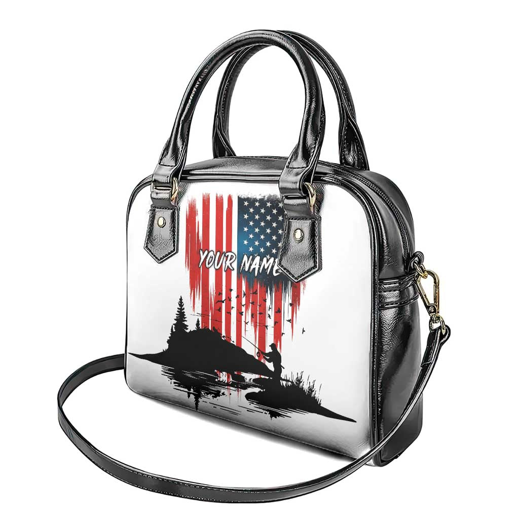 Custom Flag American Fishing Shoulder Handbag Fish Silhouette in Grunge Patriotic TS04