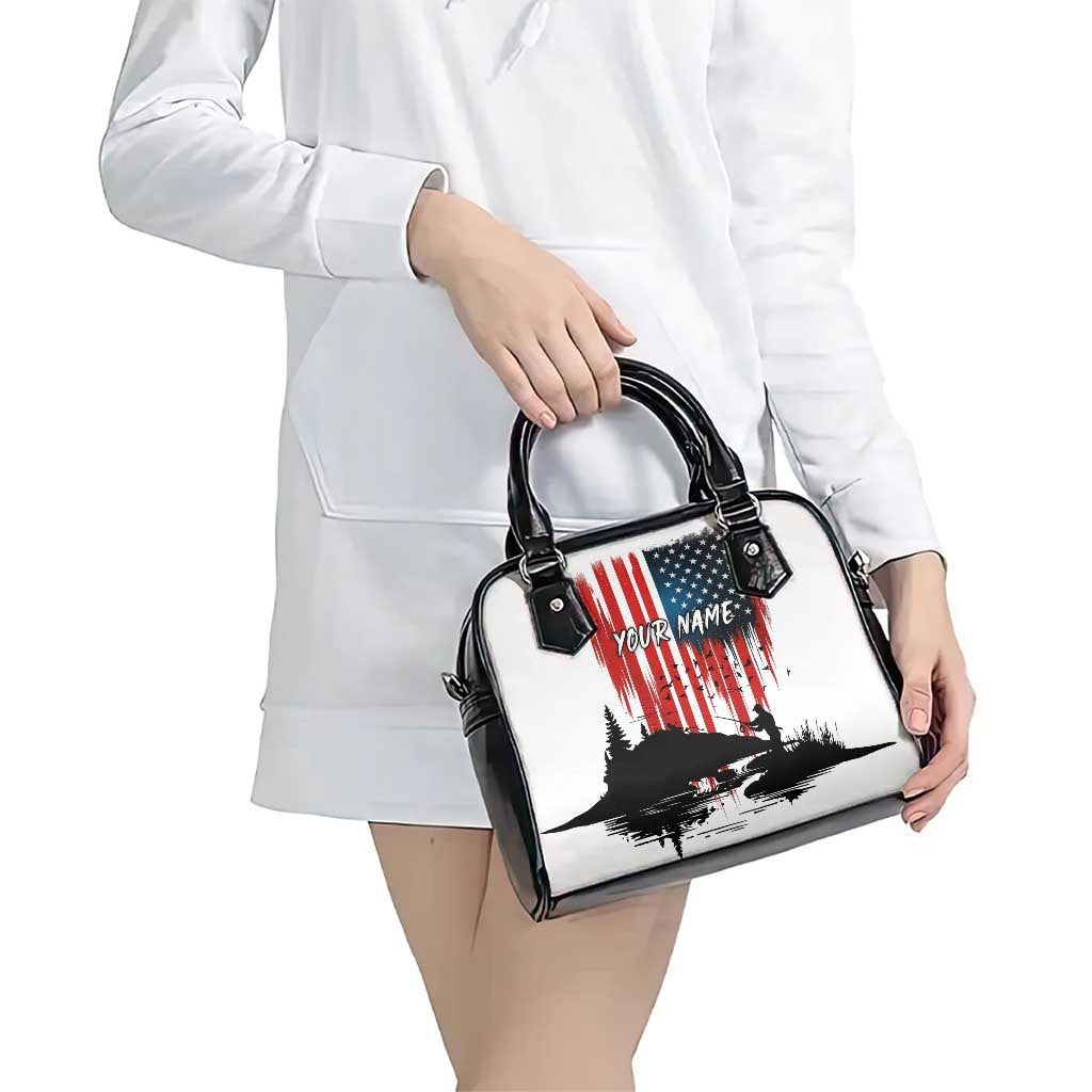 Custom Flag American Fishing Shoulder Handbag Fish Silhouette in Grunge Patriotic TS04