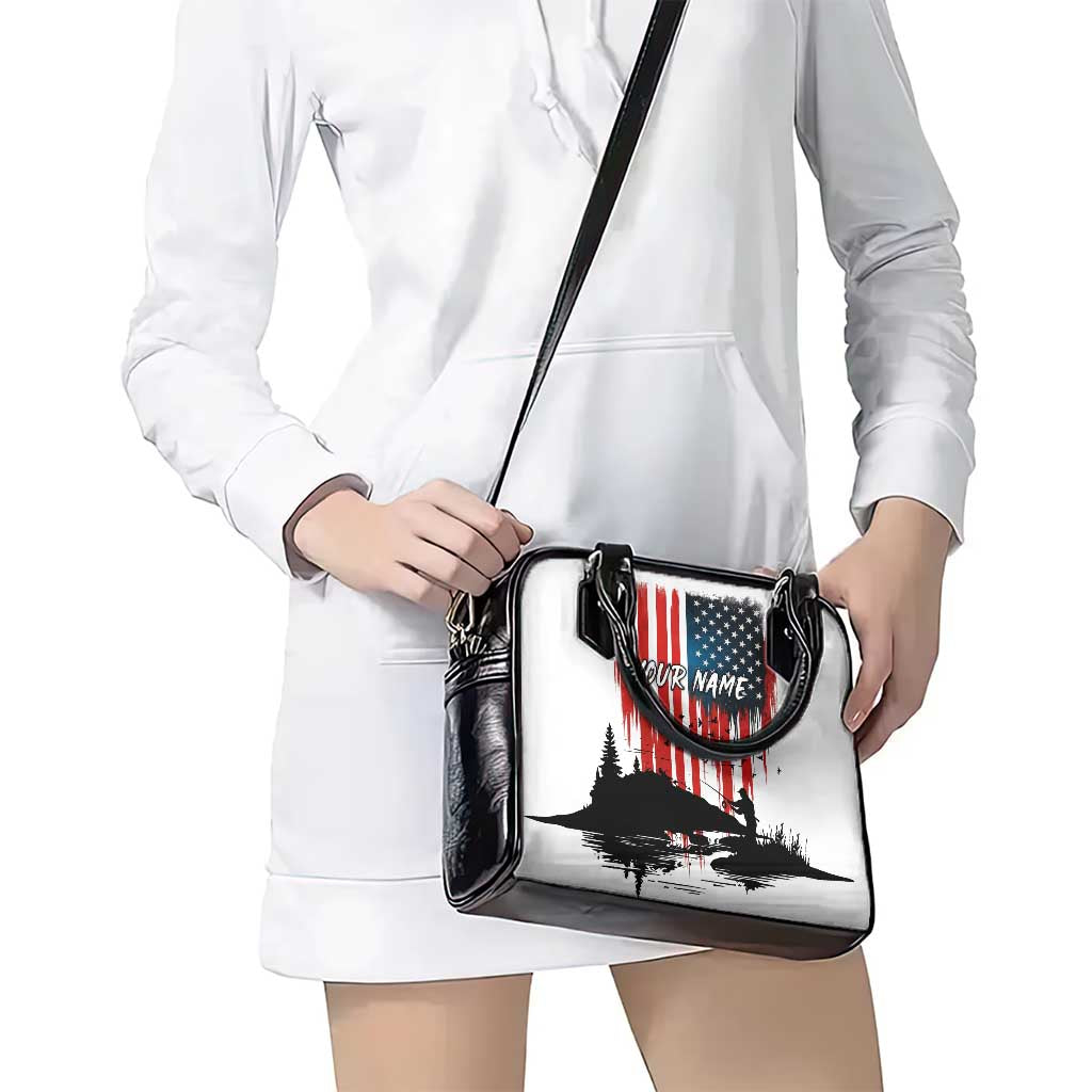 Custom Flag American Fishing Shoulder Handbag Fish Silhouette in Grunge Patriotic TS04
