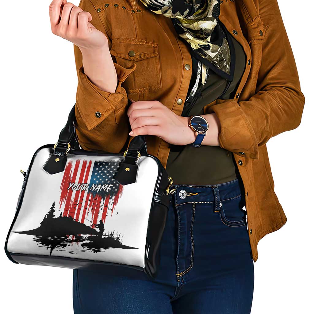 Custom Flag American Fishing Shoulder Handbag Fish Silhouette in Grunge Patriotic TS04