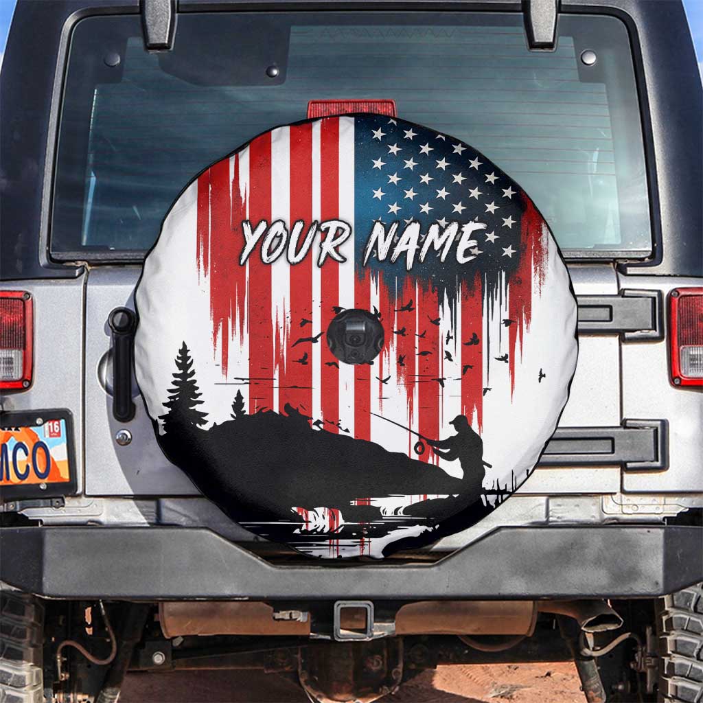 Custom Flag American Fishing Spare Tire Cover Fish Silhouette in Grunge Patriotic TS04