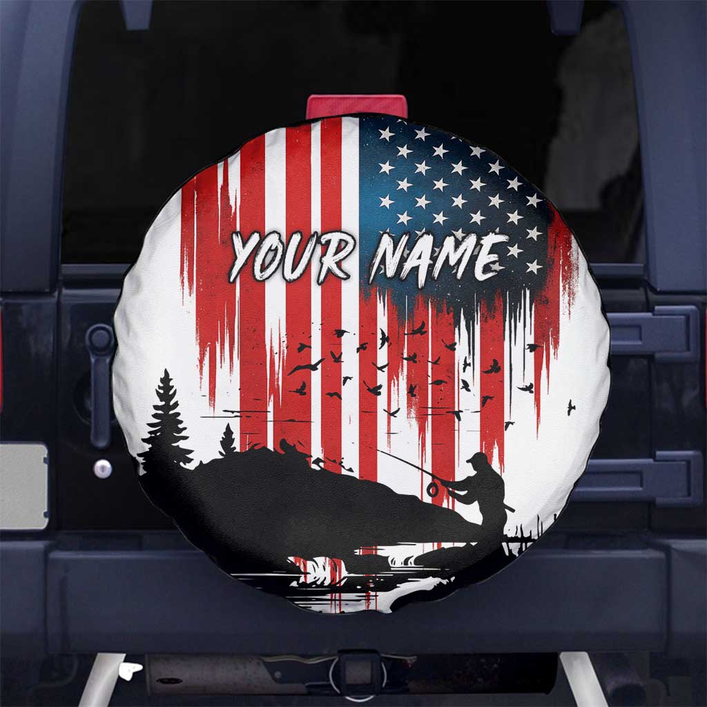 Custom Flag American Fishing Spare Tire Cover Fish Silhouette in Grunge Patriotic TS04