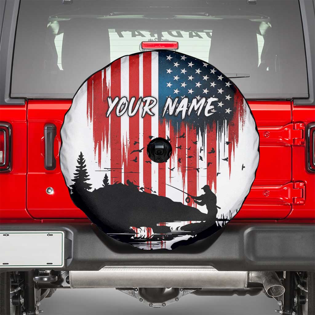 Custom Flag American Fishing Spare Tire Cover Fish Silhouette in Grunge Patriotic TS04