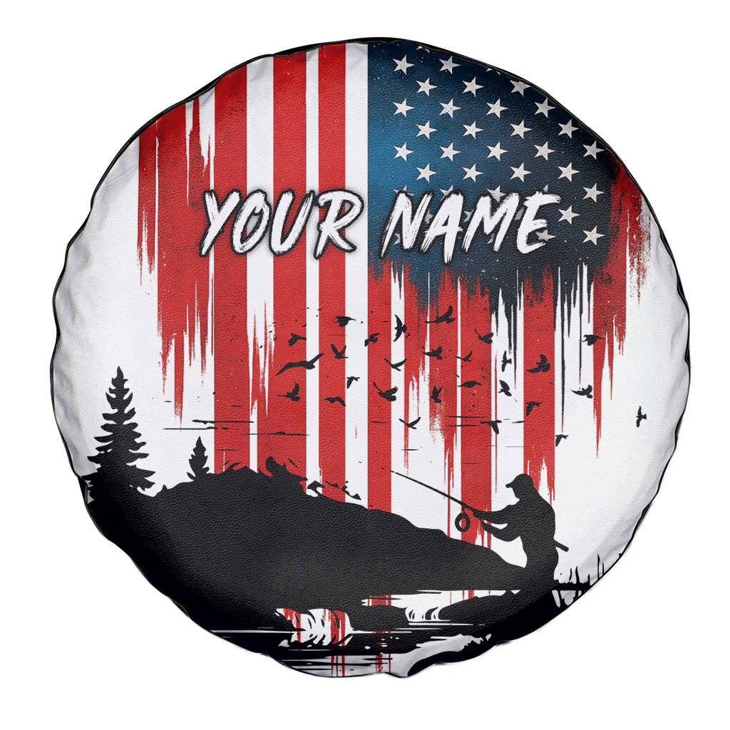 Custom Flag American Fishing Spare Tire Cover Fish Silhouette in Grunge Patriotic TS04