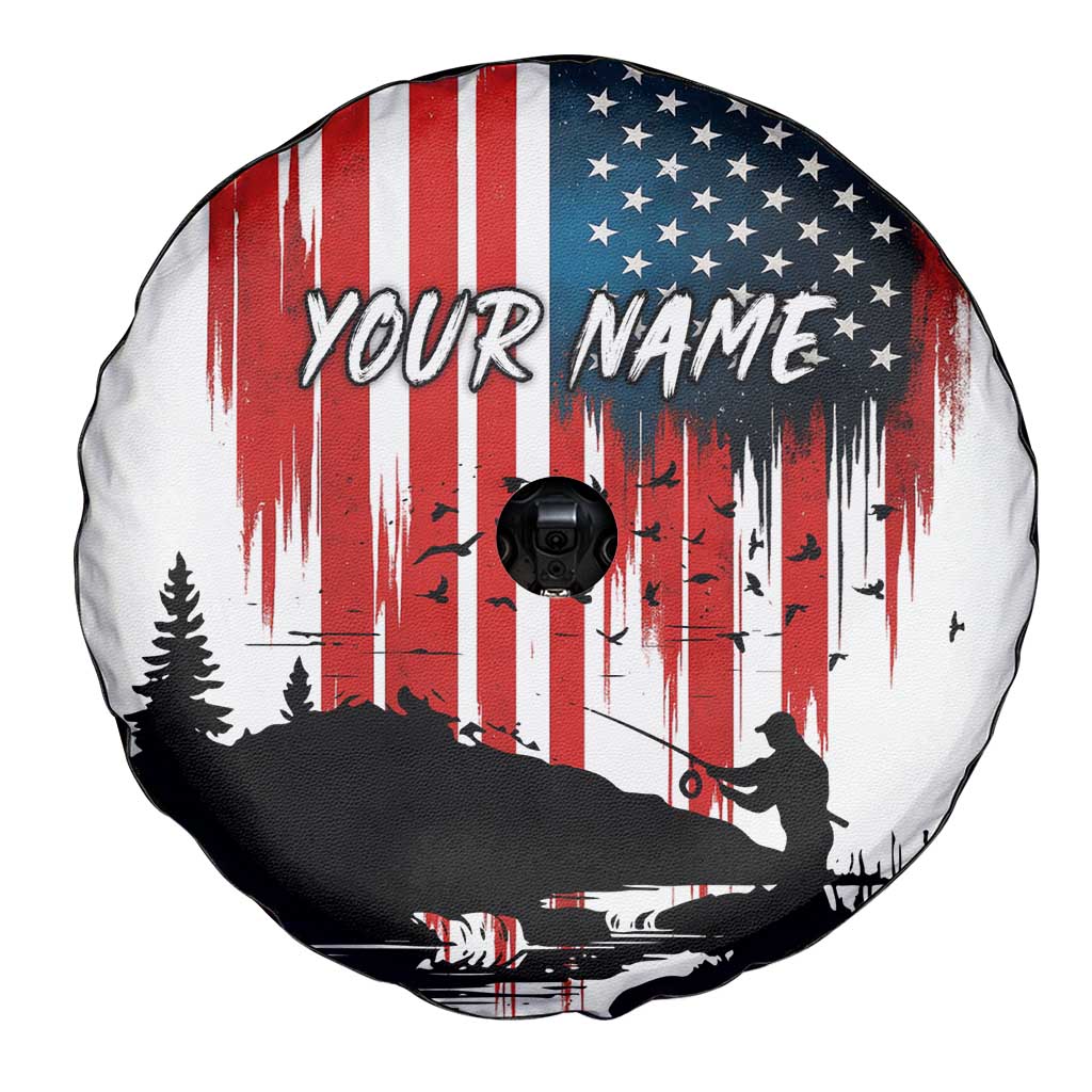 Custom Flag American Fishing Spare Tire Cover Fish Silhouette in Grunge Patriotic TS04