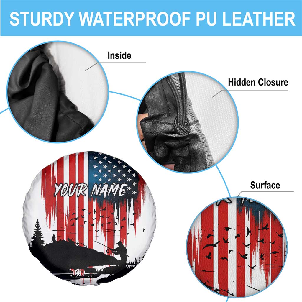 Custom Flag American Fishing Spare Tire Cover Fish Silhouette in Grunge Patriotic TS04