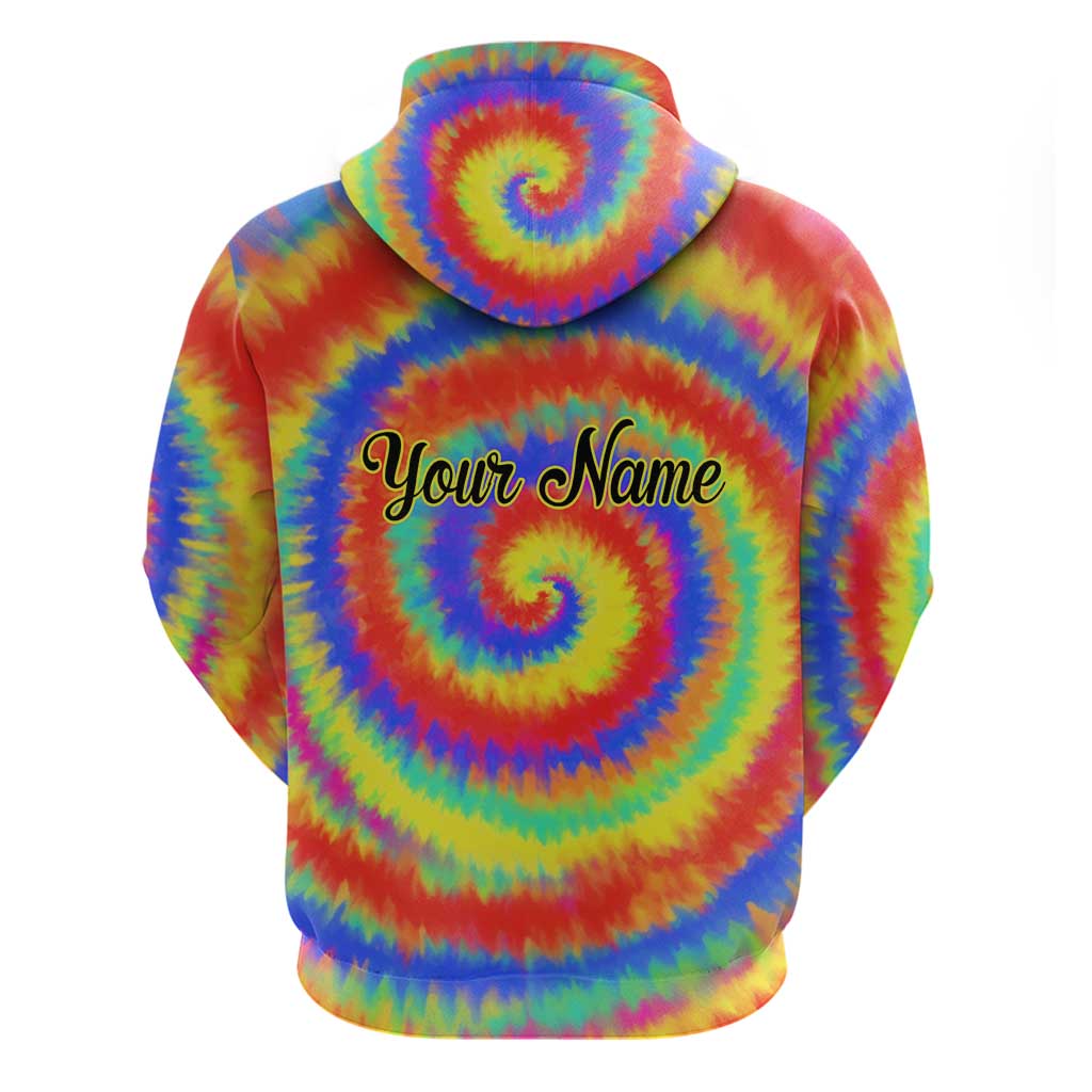 Colorful Tie Dye Spiral Goft Hoodie Custom Name in Retro Psychedelic Style Design TS04
